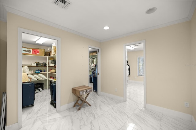 2130 SW 37th Street Rd, Ocala, FL 34471 - corridor with visible vents, baseboards, ornamental molding, recessed lighting, and marble finish floor