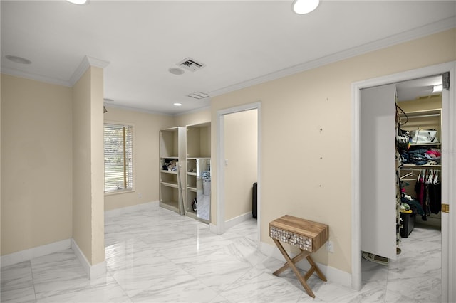 2130 SW 37th Street Rd, Ocala, FL 34471 - hall featuring baseboards, marble finish floor, and ornamental molding