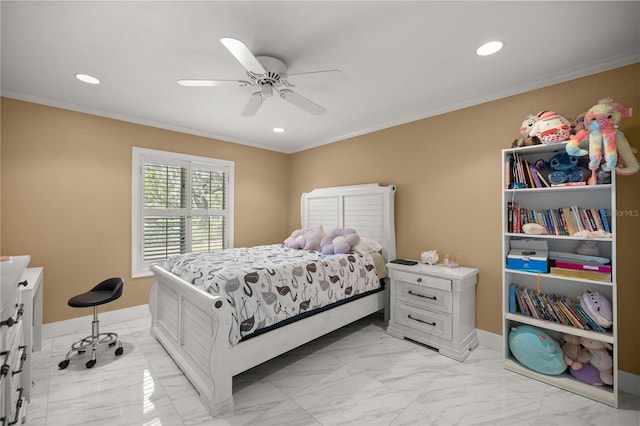 2130 SW 37th Street Rd, Ocala, FL 34471 - bedroom with crown molding, recessed lighting, and marble finish floor