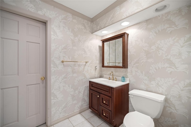 2130 SW 37th Street Rd, Ocala, FL 34471 - half bath featuring tile patterned floors, toilet, vanity, and wallpapered walls