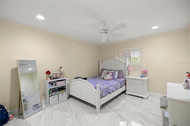 2130 SW 37th Street Rd, Ocala, FL 34471 - bedroom featuring crown molding, recessed lighting, baseboards, and ceiling fan