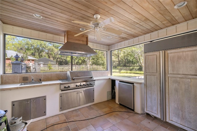 2130 SW 37th Street Rd, Ocala, FL 34471 - view of patio with area for grilling, a grill, a ceiling fan, and a sink