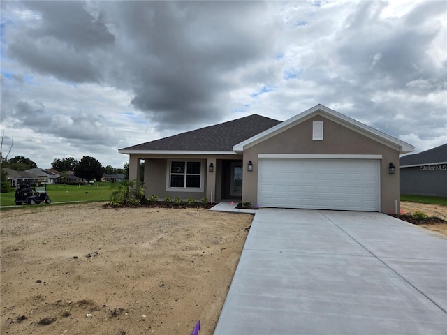 310 W Rexford Dr, Beverly Hills, FL 34465 - ranch-style house with stucco siding, driveway, a garage, and roof with shingles