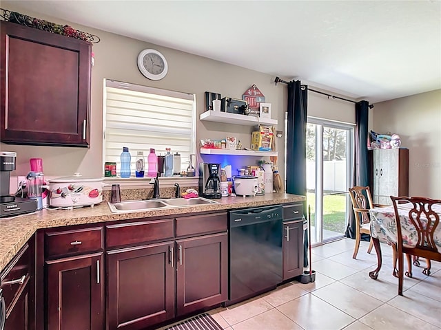 4575 SE 137th Pl, Summerfield, FL 34491 - kitchen with reddish brown cabinets, light countertops, a sink, light tile patterned floors, and black dishwasher