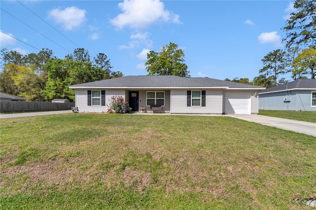 5056 NW 61st Ave, Ocala, FL 34482 - single story home with fence, an attached garage, a front yard, driveway, and a porch