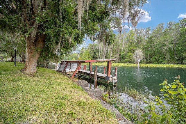 12180 Maple St, Dunnellon, FL 34432 - dock featuring a water view, a yard, and a view of trees