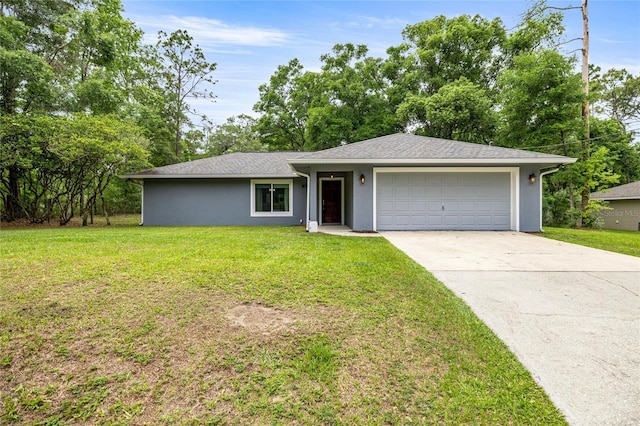 5118 SW 197th Ter, Dunnellon, FL 34431 - single story home featuring stucco siding, concrete driveway, a front yard, and a garage
