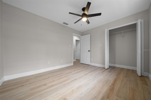 341 SE 53rd Ct, Ocala, FL 34480 - unfurnished bedroom with a closet, baseboards, light wood-style floors, and visible vents