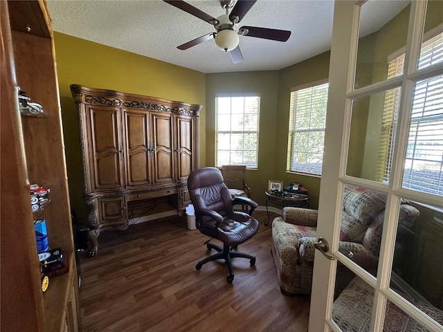 9053 SW 103rd Ave, Ocala, FL 34481 - home office featuring dark wood-style floors, ceiling fan, and a textured ceiling