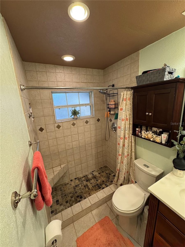 4540 W Sandy Hill St, Lecanto, FL 34461 - bathroom featuring a textured wall, toilet, a shower stall, vanity, and recessed lighting