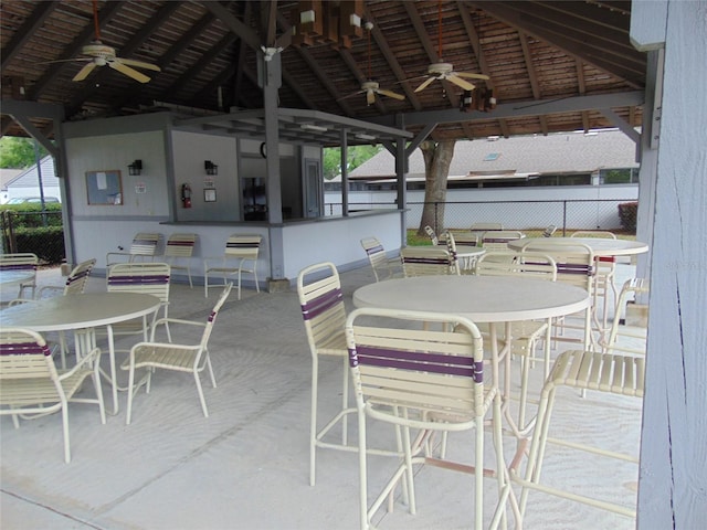 2046 SE 37th Court Cir, Ocala, FL 34471 - view of patio with a gazebo, fence, outdoor dining area, and a ceiling fan