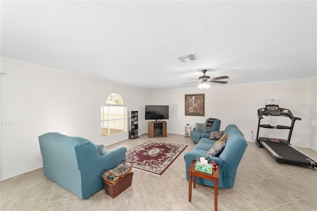 4545 SE 30th St, Ocala, FL 34480 - tiled living area with ceiling fan, visible vents, and crown molding