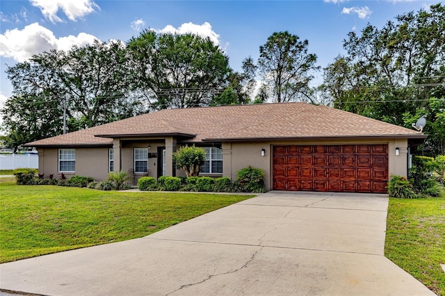 5770 SW 89th Pl, Ocala, FL 34476 - ranch-style home with a garage, concrete driveway, a front lawn, and stucco siding