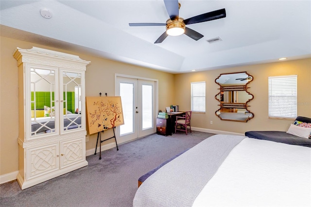 5770 SW 89th Pl, Ocala, FL 34476 - bedroom with french doors, visible vents, carpet, access to outside, and a raised ceiling