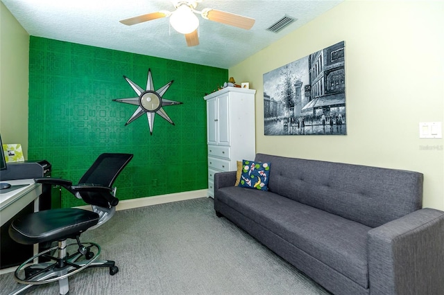 5770 SW 89th Pl, Ocala, FL 34476 - carpeted office space with a textured ceiling, visible vents, and ceiling fan