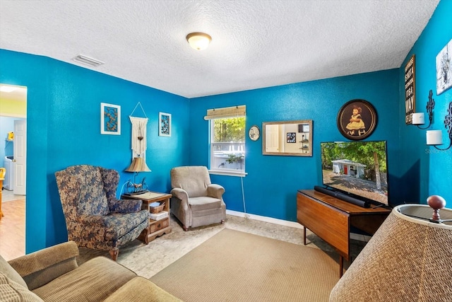 8570 N Discalfani Loop, Crystal River, FL 34428 - living area with a textured wall, baseboards, a textured ceiling, carpet floors, and visible vents