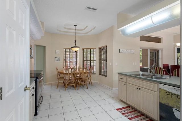 6 Statice Ct, Homosassa, FL 34446 - kitchen featuring visible vents, dishwashing machine, light tile patterned floors, a sink, and stainless steel electric range