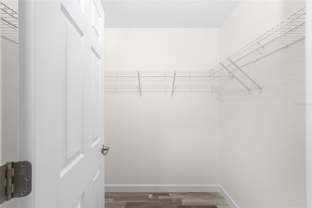 walk in closet with wood finished floors