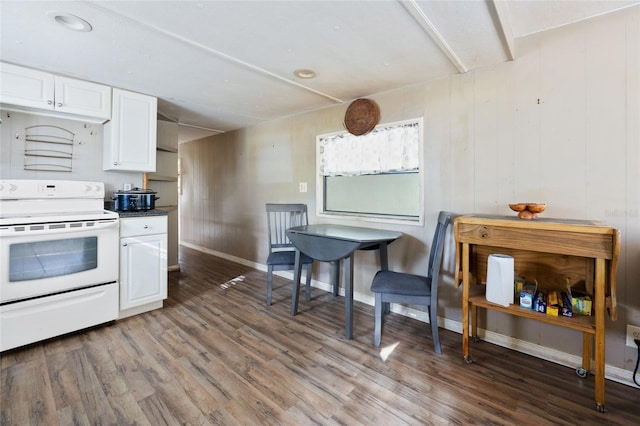 2780 County Road 575, Bushnell, FL 33513 - kitchen with electric range, white cabinetry, baseboards, and wood finished floors