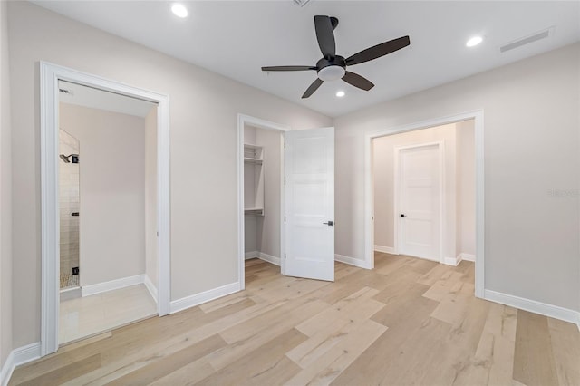 129 SE Watula Ave, Ocala, FL 34471 - unfurnished bedroom with visible vents, baseboards, ceiling fan, light wood-type flooring, and recessed lighting