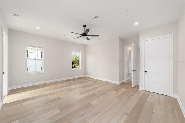 129 SE Watula Ave, Ocala, FL 34471 - spare room featuring light wood-type flooring, ceiling fan, baseboards, and visible vents