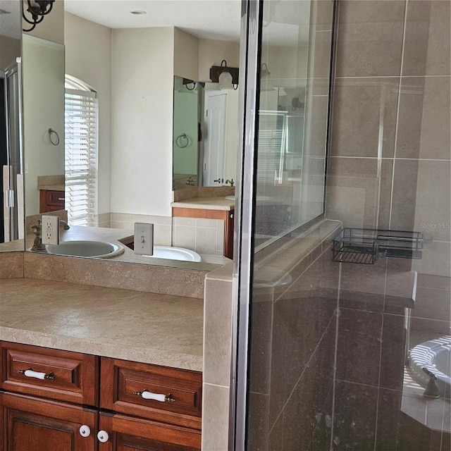 full bath featuring vanity and a shower stall