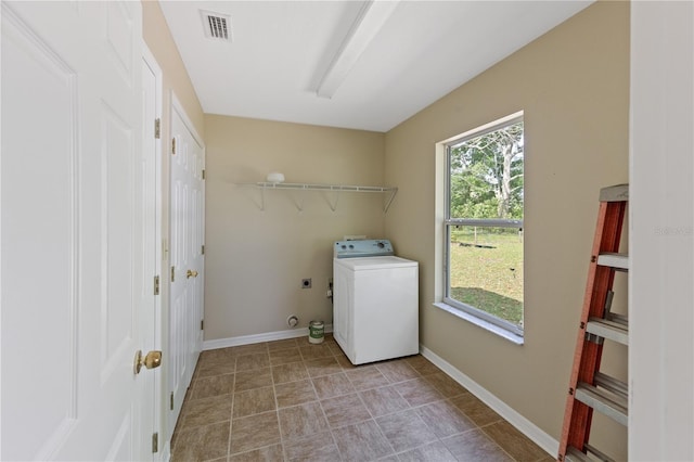 laundry area with visible vents, baseboards, washer / dryer, and laundry area