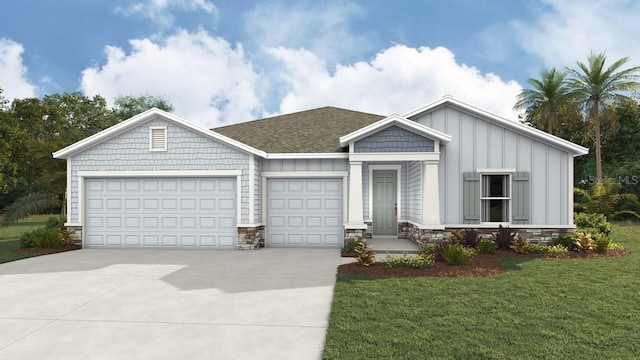 12833 NW 13th Ln, Newberry, FL 32669 - view of front of property featuring board and batten siding, a front yard, an attached garage, and concrete driveway