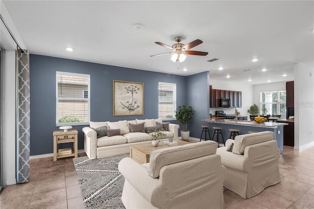 8546 SW 79th Ave, Ocala, FL 34476 - living area featuring ceiling fan, recessed lighting, light tile patterned floors, and baseboards