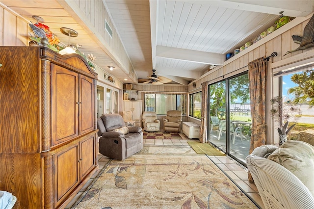 31 SE Chinica Dr, Summerfield, FL 34491 - sunroom with ceiling fan and beamed ceiling