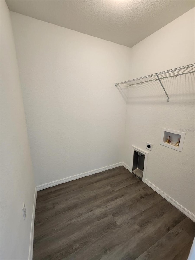 washroom with laundry area, washer hookup, baseboards, electric dryer hookup, and dark wood-style floors