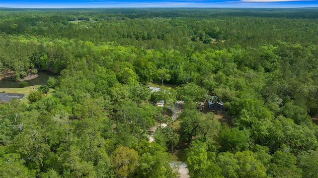 aerial view with a water view and a view of trees