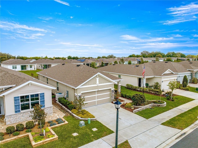 5220 Sunshine Dr, Wildwood, FL 34785 - ranch-style home featuring a front lawn, a residential view, a garage, and concrete driveway