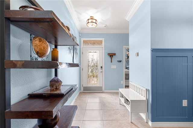 5220 Sunshine Dr, Wildwood, FL 34785 - mudroom with tile patterned floors, baseboards, and crown molding