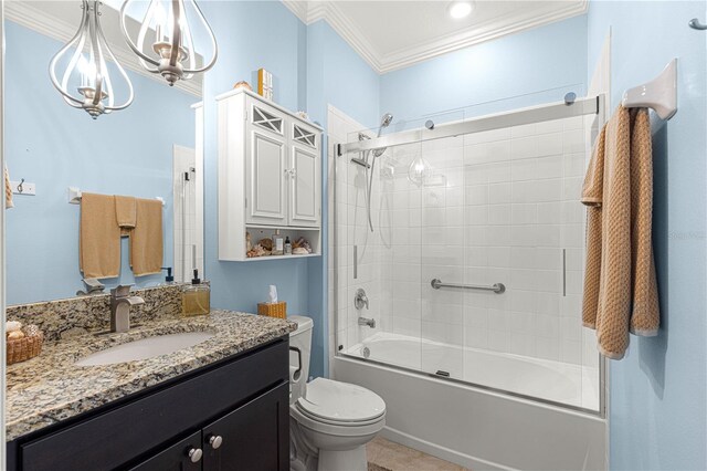 5220 Sunshine Dr, Wildwood, FL 34785 - full bathroom featuring crown molding, toilet, vanity, and enclosed tub / shower combo