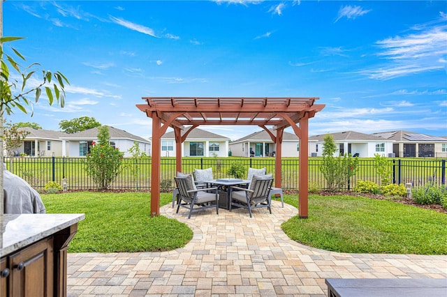 5220 Sunshine Dr, Wildwood, FL 34785 - view of patio / terrace featuring a pergola, a fenced backyard, and a residential view