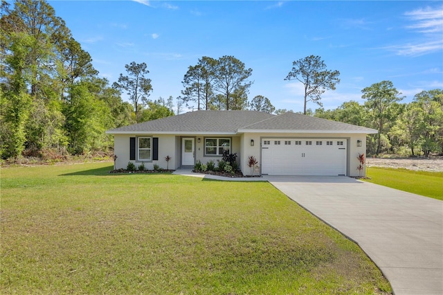 77 Locust Dr, Ocala, FL 34472 - ranch-style home featuring driveway, a garage, stucco siding, and a front yard