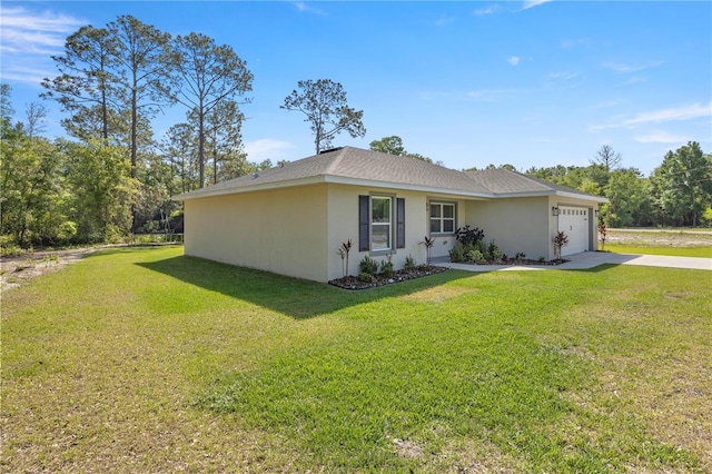 77 Locust Dr, Ocala, FL 34472 - ranch-style house featuring concrete driveway, stucco siding, an attached garage, and a front yard