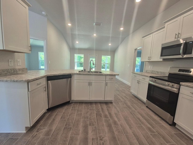 kitchen with a sink, dark wood finished floors, and stainless steel appliances