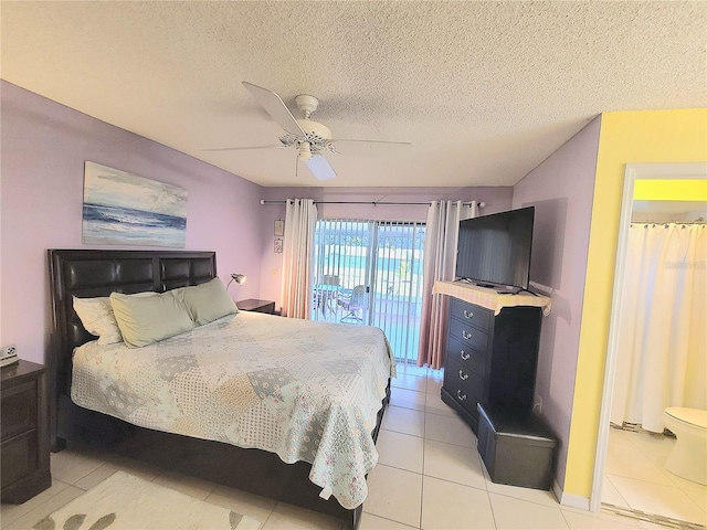 5606 SW 107th St, Ocala, FL 34476 - bedroom featuring access to outside, a textured ceiling, a ceiling fan, and light tile patterned flooring