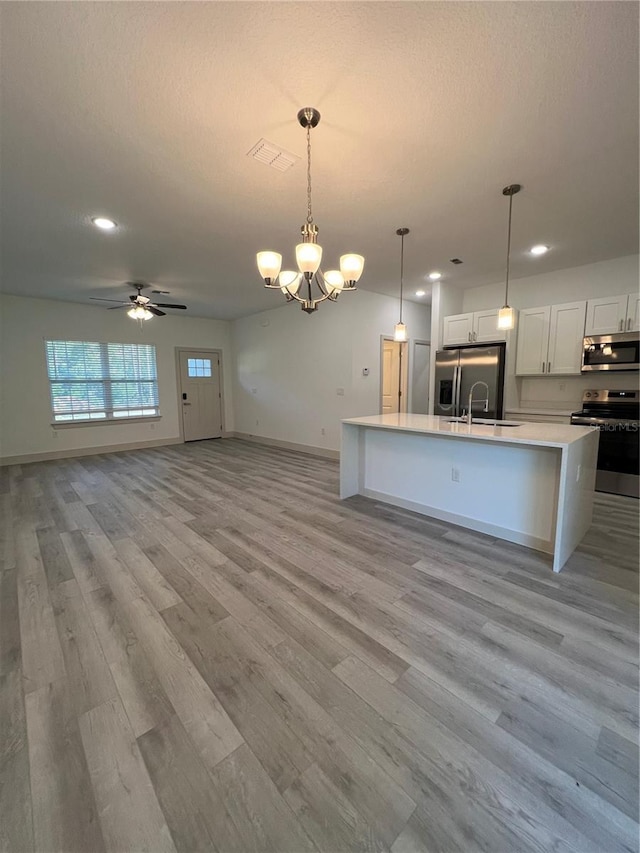 1581 W Saint Elizabeth Pl, Citrus Springs, FL 34434 - kitchen with recessed lighting, stainless steel appliances, light wood-style floors, and light countertops