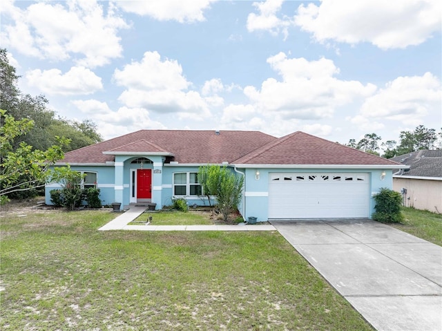 2730 SW 162nd Street Rd, Ocala, FL 34473 - single story home with stucco siding, a garage, concrete driveway, a front lawn, and a shingled roof