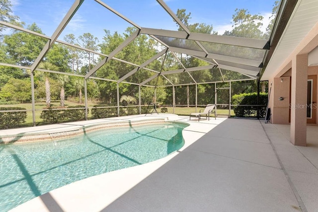 pool with a patio area and a lanai
