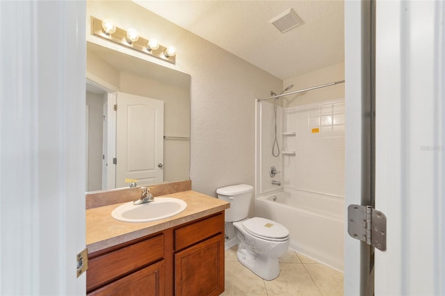 9896 SW 56th Ct, Ocala, FL 34476 - bathroom with visible vents, shower / washtub combination, toilet, a textured wall, and vanity