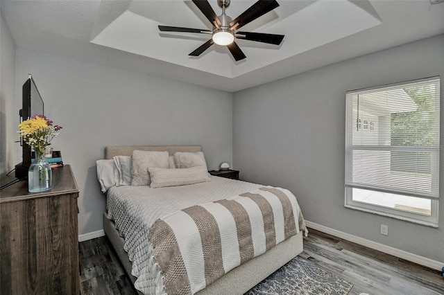 7407 SW 202nd Ct, Dunnellon, FL 34431 - bedroom with a raised ceiling, wood finished floors, and ceiling fan