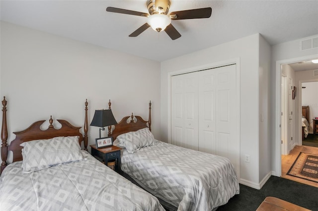 4277 E Bennett St, Inverness, FL 34453 - carpeted bedroom with a closet, ceiling fan, baseboards, and visible vents