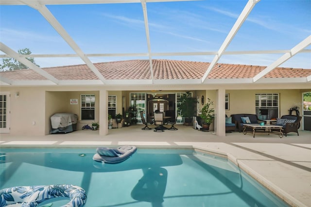 4277 E Bennett St, Inverness, FL 34453 - outdoor pool with an outdoor living space, glass enclosure, and a patio
