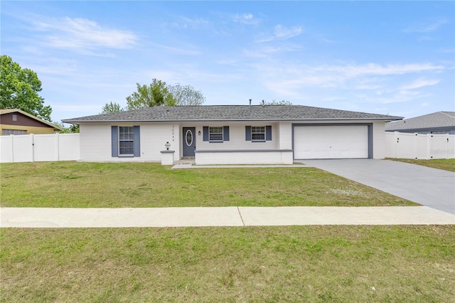 15044 SW 35th Avenue Rd, Ocala, FL 34473 - ranch-style home with an attached garage, concrete driveway, fence, and a front lawn