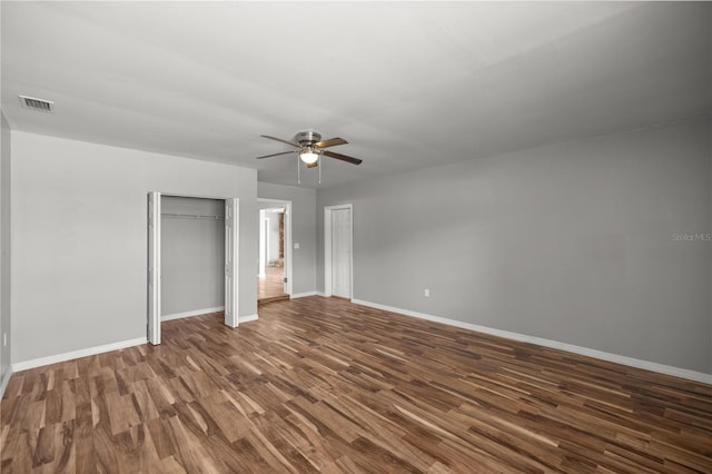 15044 SW 35th Avenue Rd, Ocala, FL 34473 - unfurnished bedroom with visible vents, baseboards, ceiling fan, and wood finished floors