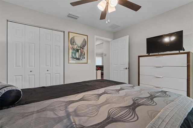 7886 SW 103rd Loop, Ocala, FL 34476 - bedroom with visible vents, a ceiling fan, and a closet